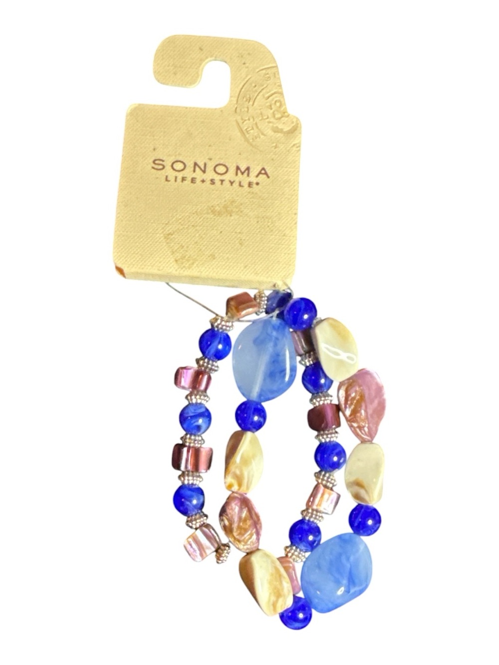Sonoma Life + Style Blue Pink Multi Strand Stretch Beaded Bracelet NWT